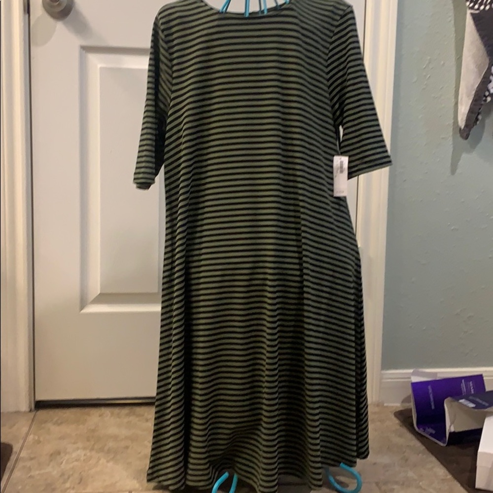 Black/Army Green Striped Short Sleeve Dress
